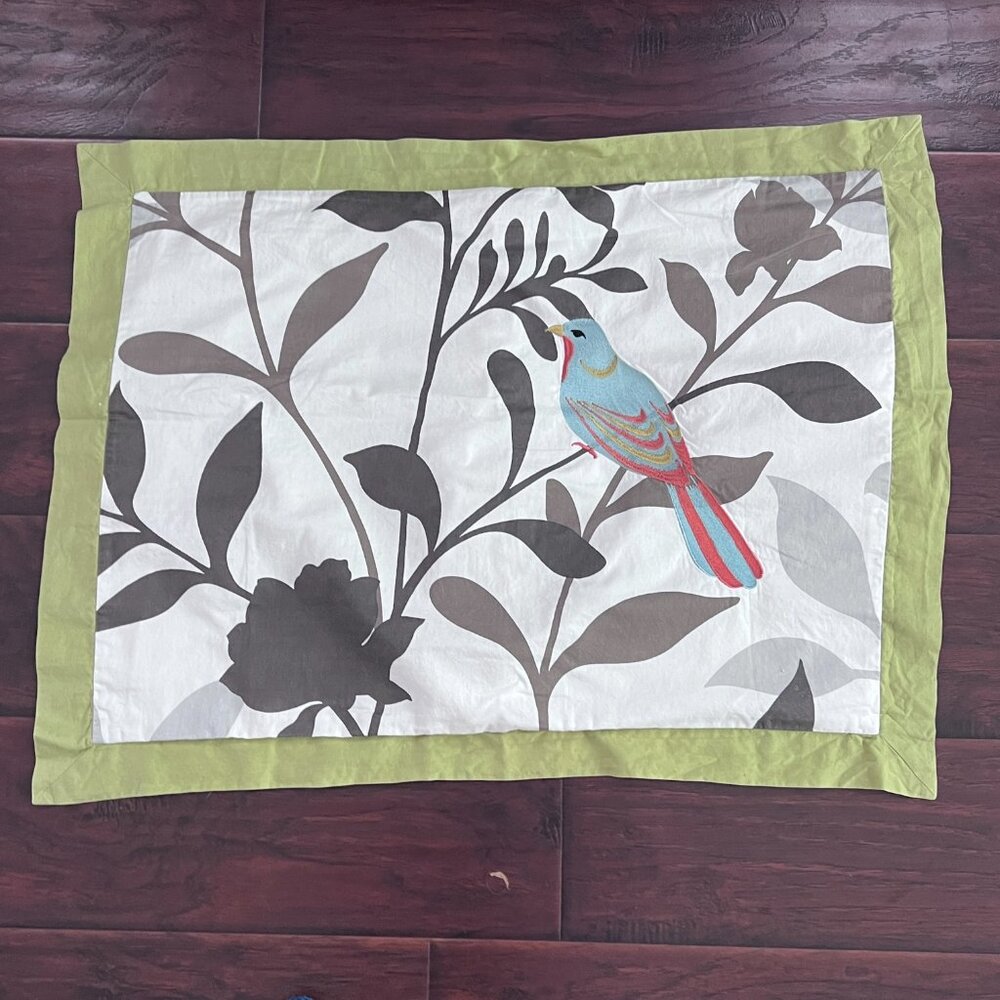 Embroidered Accent Pillow 15" Square & Standard Sham Set Colorful Bird Design - Picture 2 of 12